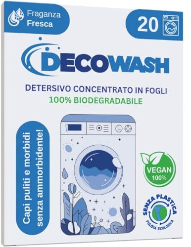 Detersivo in Fogli per Lavatrice (Fino a 40 Usi) Ecologico, Ipoallergenico, Senza Plastica, Sapone in Fogli per Bucato Pulito e Morbido, Perfetto per Viaggio, Bimbi e Pelli Sensibili, Fragranza Fresca