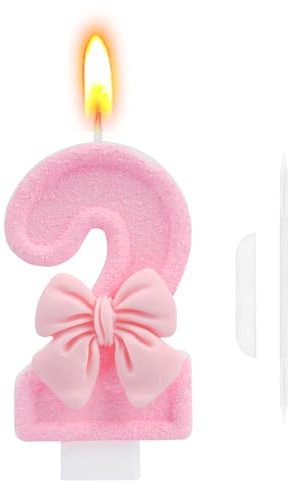 Candeline Compleanno Numeri, Candelina 2 Anno, Candeline Rosa, Candele Compleanno Numeri Farfalla Rosa 3D Topper per Decorazione di Torta di Compleannos (Numero 2)