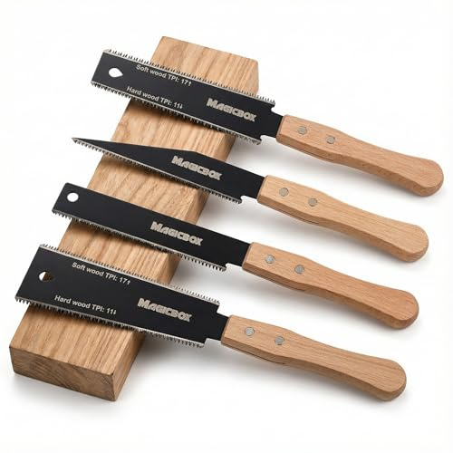 Magicbox Juego de sierras japonesas de 4 piezas, sierra japonesa Ryoba y madera de sierra fina, sierra de tracción 11/17 TPI con hoja SK5, sierra de espiga para carpintería, sierra japonesa Dictum