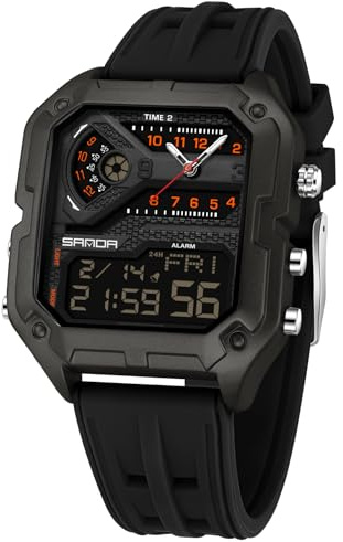 Mens Watch for Men Digital Sport Watch Rectangle Large-Dial Watches Waterproof Watches with Alarms/Countdown/Stopwatch/Digital-Analog/Dual Time/Light/Military Multifunctional Wrist Watch (Black)