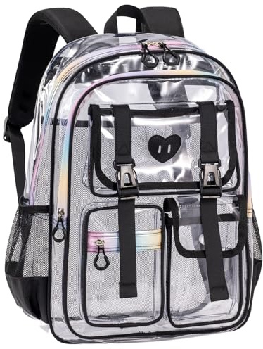 Aulenge Clear Waterproof School Backpack - Transparent See Through Daypack Rucksack School Bag Stadiums for Men Women College Football Game Conventions Concerts Gym Picnic Travel Black