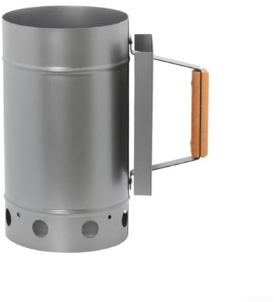 Cubo de encendido de carbón para parrilla con construcción galvanizada y agujeros de ventilación estratégicamente colocados para una combustión consistente (plata)