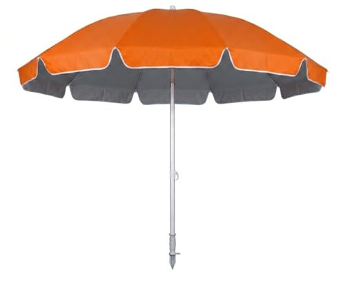 Ombrellone cm 240 antivento da spiaggia Grande con snodo e trivella di fissaggio per piscina giardino terrazzo balcone RESISTENTE CON 16 STECCHE (arancio)