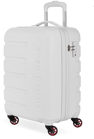SwissGear 7366 Signature Hardside Expandable Luggage with Spinner Wheels, TSA Lock, Cup-Holder, White, Carry-On 19-Inch