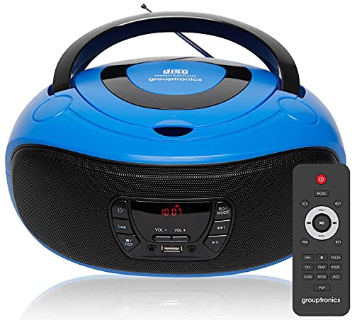 Grouptronics Small Portable CD Player For Home With Speakers – Boombox Mains Or Battery Powered, FM Radio, Supports MP3 Audio Books & Music, Compact & Easy To Use - With USB & AUX IN - GTCDR-501