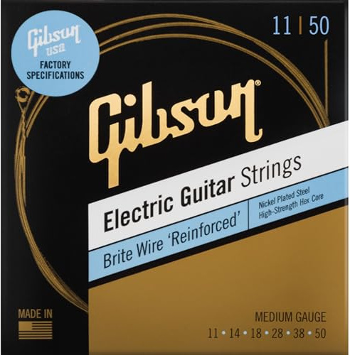 GIBSON ACCESSORIES Cuerdas Brite Wire 'Reinforced' Electric Medium 11-14-18-28-38-50, para guitarra eléctrica (SEG-BWR11)