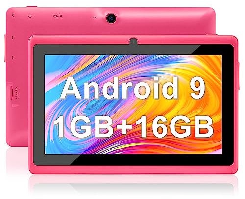 Haehne 7 Inch Tablet PC, Android 9.0 GMS, 1024 * 600 HD Display Screen, 1GB+16GB Quad Core, Dual Cameras 2.0MP+0.3MP, WiFi, Bluetooth,Pink