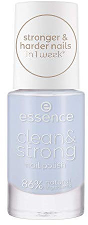Essence Clean & Strong Nail Polish, Nail Polish, No. 03 Rainy Bay, Blue, Hardening, Colour-Intense, No Acetone, Vegan, Microplastic Particles Free (8 ml)