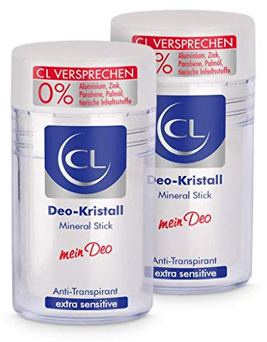 CL Kristall Antitranspirant gegen starkes Schwitzen - 2er Pack 60 g Mineral Stick für empfindliche Haut - Deo Stick reicht für mehrere Monate - Anti Transpirant Herren & Damen - Deodorant Männer