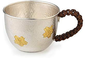 XXSC-ZC Copa de Vino de Plata esterlina, Vidrio de Ron de Jerez de Licor, Taza de Plata pequeña a Mano con asa, Taza de Agua y Taza de té, Taza de hogar,Golden Flower
