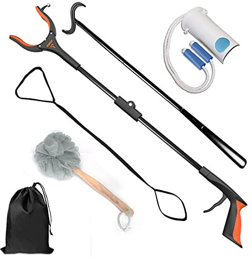 Kekoy 7 In 1 Hip Kit, Knee Back Surgery Hip Replacement Recovery Kit With 32 Grabber Reacher Tool,Sock Aid Device for Seniors,Shoe Horn Long Handle & Dressing Stick,Leg Lifter,Bath Sponge,Storage Bag