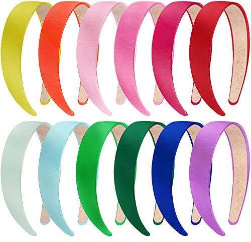 SIQUK 12 fasce per capelli in raso da 2,5 cm, colorate, in tinta unita, fai da te, antiscivolo, per donne e ragazze, 12 colori