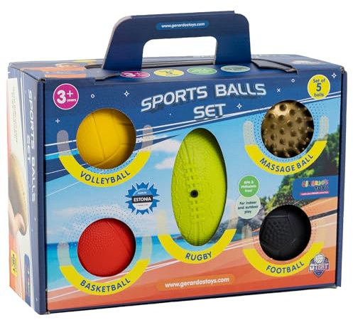 GERARDO'S Mini Sports Balls - Assorted Toy Ball Set Volleyball, Basketball, Football for Beach, Pool or Indoor for Toddlers and Kids Age 3 and Up Indoor for Kids