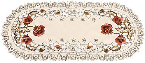 YUMILI Tischdecke, rote Blumenblume, hohl, bestickter Tischläufer, Tischdecke, Hochzeitstischdecke, Tischschutz, Cutwork-Tischdekoration für Partyferien(Oval)