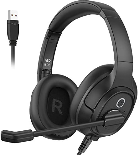 EKSA Auriculares USB con Micrófono, Cascos con Microfono Cancelación de Ruido, Control de Audio, Auriculares con Cable y Microfono para Computadora Portátil/Centro de Llamadas/Oficina/Zoom/Equipos