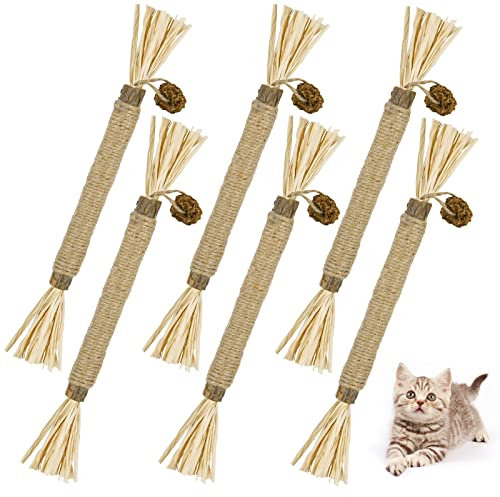 vsshe Katzenminze Sticks,6 Stück Matatabi Katzensticks Katzenminzen Spielzeug Matatabi Stick Katzen Sticks Katzenminze Zähne Reinigung Dental Katzenspielzeug für Katzen Zahnpflege Natürlich Sicher
