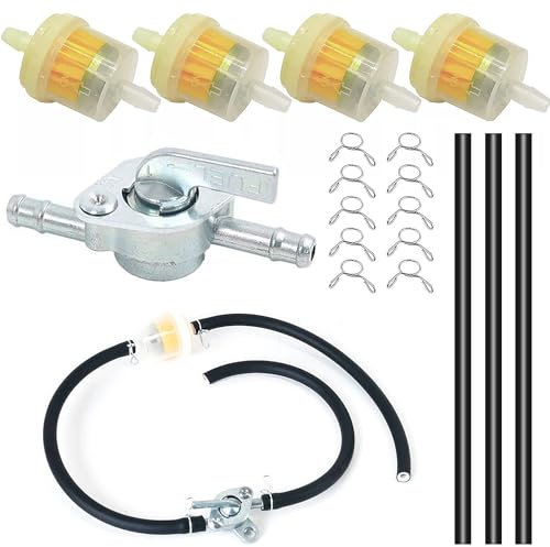 Benzinschlauch Kit, Motorrad Benzinfilter Mofa, Benzinschlauch Set Inkl 3 Stück 15cm Kraftstoffleitung 5mm + 4 Stück 5mm Benzinfilter + 10 Stück Schlauchschellen für Auto Motorrad Roller Rasenmäher