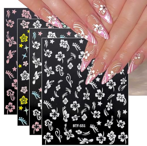 jmeowio JMEOWIO 9 Sheets Spring Flower Nail Art Stickers Decals Self-Adhesive Colorful Summer Floral White Nail Supplies Nail Art Design Decoration Accessories