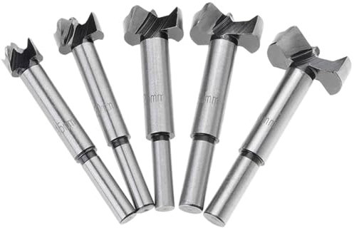 5pcs Forstner Bit, Forstner Drill Bit 15/20/25/30/35mm Drill Accessories for Wood, Round Shank Drill(Silver)