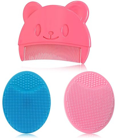 HEITAOZHUANYING 3 Pcs Baby Cradle Cap Brush,Baby Bath Brush,Silicone Massage Brush,Baby Hair Brush,Shnuggle Baby Bath,Suitable for Newborns, Baby(Pink+Blue)