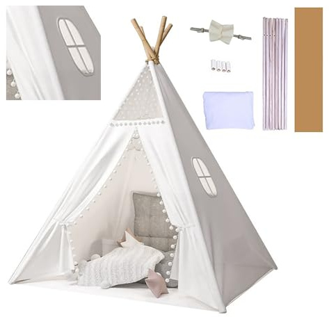 Putentfun Kindertipi Spielzelt Dacron 120x120x160cm Tipi Zelt für Kinder mit Fenster,Waschbar Kinderzelt für Drinnen,Tipi Zelt Kinderzimmer,4 Tungholz Stabilisierung Kinderzelt a