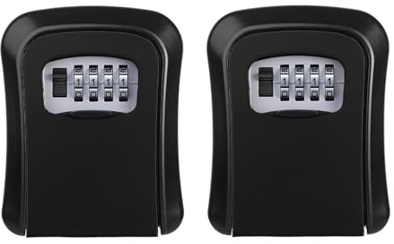 Key Safe Wall Mounted, 2PC Lock Box Outdoor, Combination Box, 10 * 7 * 4cm | Waterproof and Security Lockbox, Cabinet Outside for Garage School Elderly Parents Spare House Storage, Black