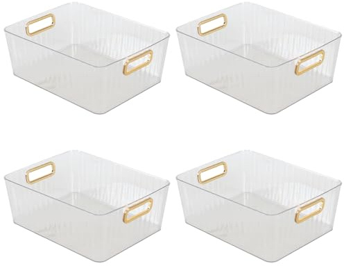 Julyeen 4-Pack Clear Plastic Pantry Storage Bins, Plastic Organizer Bins with Handle