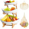 Kunststoffe Obst Etagere mit 3 Etagen, Platzsparendes Obstkorb Etagere mit Einkaufsnetz-Taschen für Die Familie Obstschale Modern mit Hölzernen Ständer für Küche Zuhause Wohnmobile