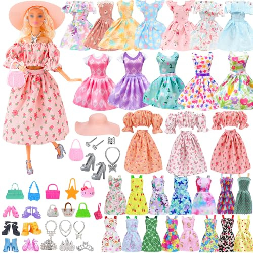 38 Pezzi Abbigliamento e Accessori per 11,5“ Bambole, Accessori per Bambole con Abiti Bretelle Gonna Scarpe Borsa Collana per Principessa Bambola Giocattolo Regalo (Stile 3)