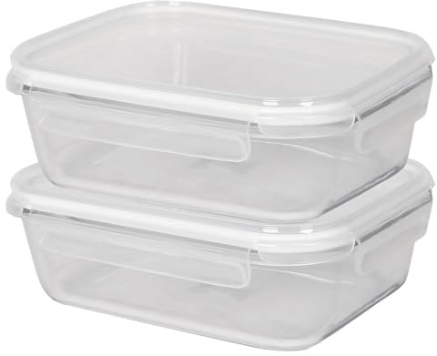 Harbour Housewares 1.5 Litre Glass Food Storage Containers with Lids - Clear/White - 2x Large Reusable Airtight Meal Prep Lunch Box Takeaway Cereal Pantry Tubs Set | Safe for Freezer and Microwave