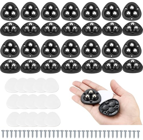 Mini Roulette - Lot de 28 Mini Roulettes Auto-Adhésives, Rotation 360°, Matériau ABS Résistant, Faciles à Installer pour Meubles, Appareils Électroménagers et Plus