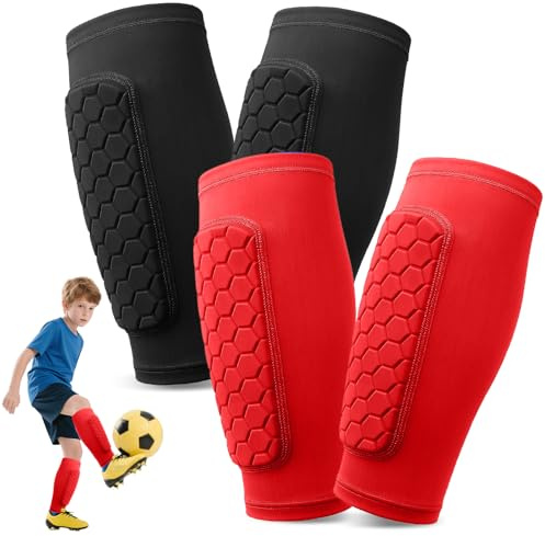 2 Paires Protege Tibias de Football, Ski Shin Guards, Protection de Mollet Respirante et Antidérapante, Protège Tibias pour Enfants Jeunes Joueurs de Football