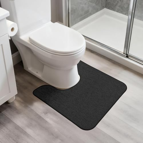 Bosap Toilet Rugs U Shaped Bathroom Rug,Machine Washable Non Slip Quick Dry Super Absorbent Ultra Thin Toilet Mats for Bathroom Toilet.Black,1'8x2'(20x24inch)