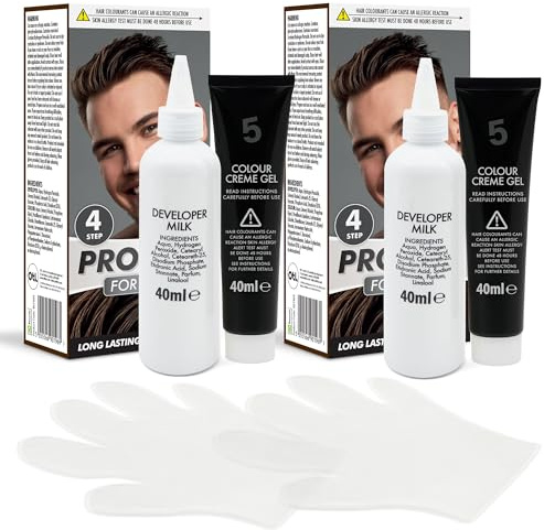 Pro-Dye 2pk 4 Step Dark Brown Hair Dye for Men No. 5 – Long Lasting Rich Colour Mens Hair Dye Permanent with Up to 100% Grey Coverage, No Bleach, Strong Masculine Look with Lasting Vibrancy