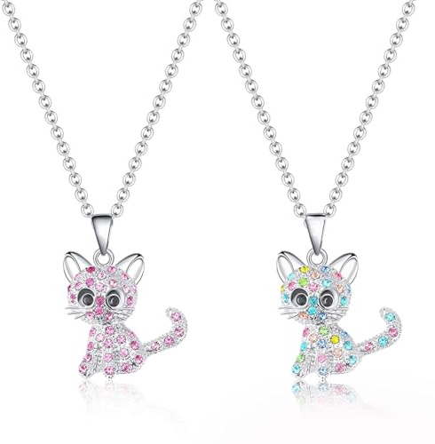 2 st halsband för flickor, vänskapshalsband, BFF-halsband, kattungehalsband - halsband för flickor, kristallhalsband, söt flickans legeringsförgyllning, festpresent för flicka, present för barn