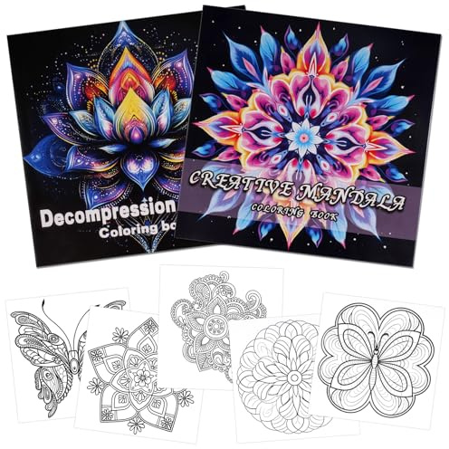 burkfeeg Lot de 2 Mandalas Livre Coloriage Adulte, 44 Mandalas Designs | pour Femmes, Mandalas Livre de Coloriage Anti Stress pour Adultes, soulager le stress & Détente Créative