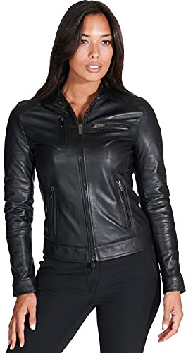 D'Arienzo Giacca in Pelle Donna Nero Giubbotto Biker Giubbino Moto Vera Pelle Made in Italy Giulia Nero/L