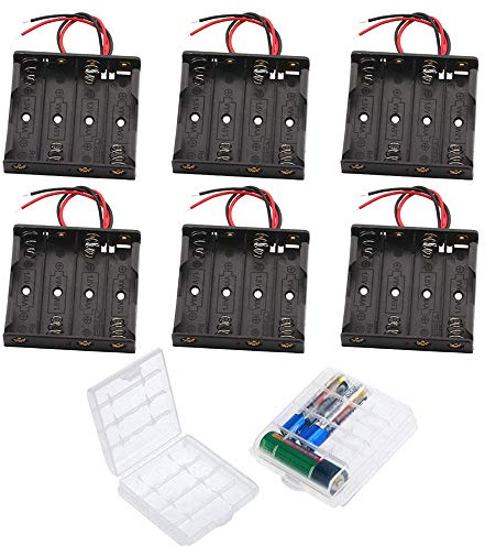 GTIWUNG 6 st AA batterihållare, AA svart batteri förvaringsboxhållare, AA batterihållare låda, 4 x 1,5 V