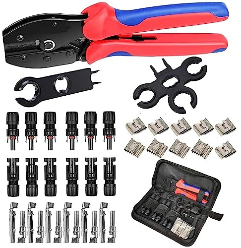 QeeHeng Solar Crimping Tool Kit-Solar Cable Connector,6 Pairs Male/Female Panel Connectors, 1 Crimper Tool,2pcs Spanner Wrench,37pcs Solar Panel Wiring Kits