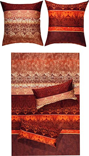 Erwin Müller Bettwäsche, Bettgarnitur, Bettbezug, Wende-Kissenbezug Mako-Satin orientalisch, rot Größe 80x80 cm / 135x200 cm - temperaturausgleichend, mit Reißverschluss