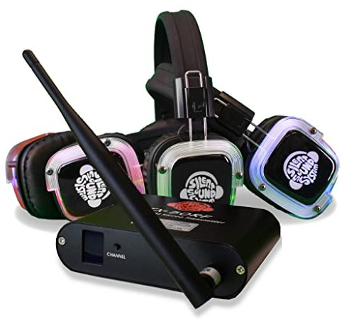 Silent Sound System Silent Disco 3-Channel LED Headphone Package (25 RF Headphones / 3 Transmitters) Black