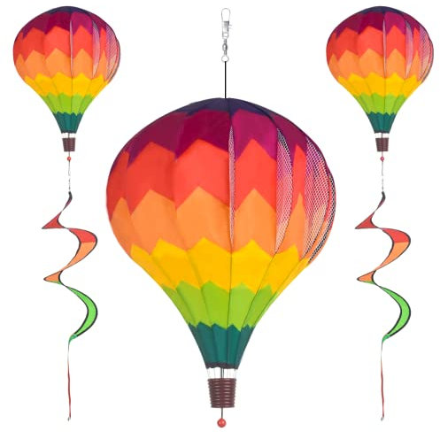 BusyLittleBee 2Pack Multicolor Hot Air Balloon Rainbow Wind Spinner Garden Decor, 59 H x 12 W, Nylon, UV & Weather Resistant, Fully Collapsible
