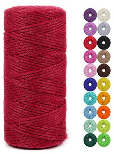 LEREATI Juteschnur 2mm x 100m, Paketschnur Naturfaser Gartenschnur Bastelschnur Jutegarn Juteseil, Jutekordel für DIY Kunstgewerbe, Gartenarbeit, Verpackung, Weihnachten Dekoration (Rot)