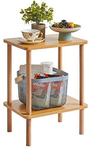 IBUYKE Tables d’appoint à 2 Niveaux, Table d’entrée Bois,Tables de Chevet, Bouts de canapé, pour Salon, Chambre, 39 x 29 x 53 CM, Couleur Naturelle WST002N