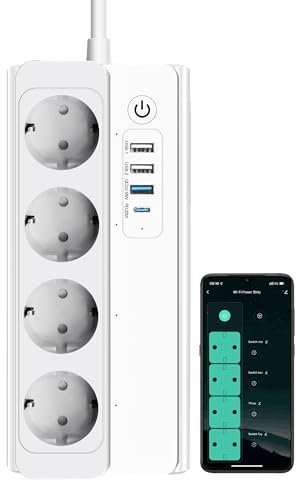 UseeLink WiFi Smart Multiprise Protection Contre Les surtensions Prise de Courant Type-C 20 W Port de Charge 3 USB-A 220 V 16 A 3 500 W Commutateurs individuels Aucun hub requis Compatible avec Alexa