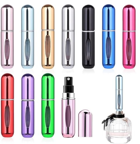 Riisoyu 10 Stück 5ml Mini Parfümzerstäuber, Nachfüllbar Leer Reise Parfüm Zerstäuber Mini Portable Sprühflasche mit Fenster für Handtasche, Reisen, Ferien, Flugreisen