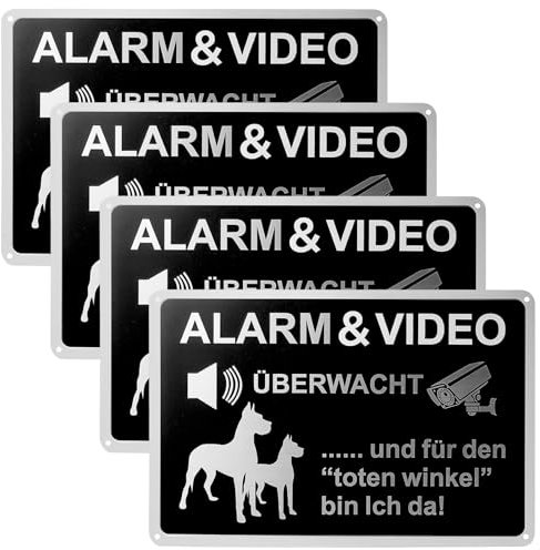 4 carteles de advertencia de perro autoadhesivos, 30 x 20 cm, aluminio, para interior y exterior