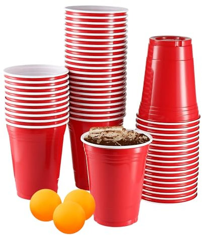 CaterCo Red Party Cups 12oz (350ml) - 50 Pack - Disposable and Reusable Plastic Cups for Games, Parties, Birthdays, Picnics, and Christmas - Sturdy and Versatile Cups - 12oz (350ml) - 50 Pack