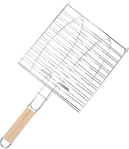 Yardwe 1pezzi Cesto Per Pesce Al Barbecue Cesto Per Grigliare Pesce Al Barbecue Attrezzi Per Per Grigliare Manico in Legno Superficie Antiaderente Per Rete