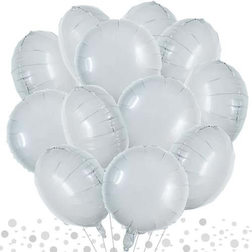 DecoGlee Lot de 30 grands ballons ronds à l'hélium en mylar pour anniversaire, mariage, fête prénatale, anniversaire de mariage, fiançailles, décoration de fête - Blanc - 45,7 cm